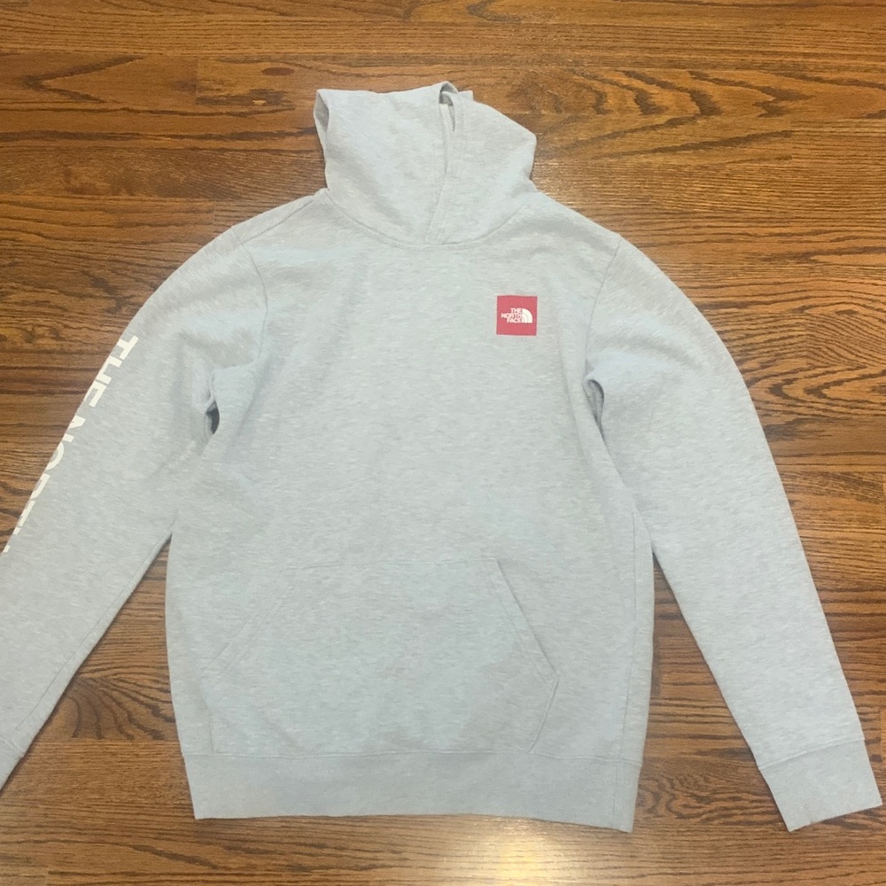 Boys North Face Light Gray Pullover with red logo. Size XL- 16